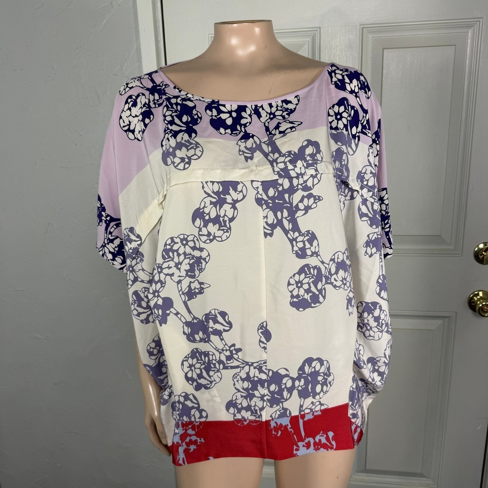 Diane Von Furstenberg Women's Shirt Landie Medium Floral Silk Bohemian A3-11